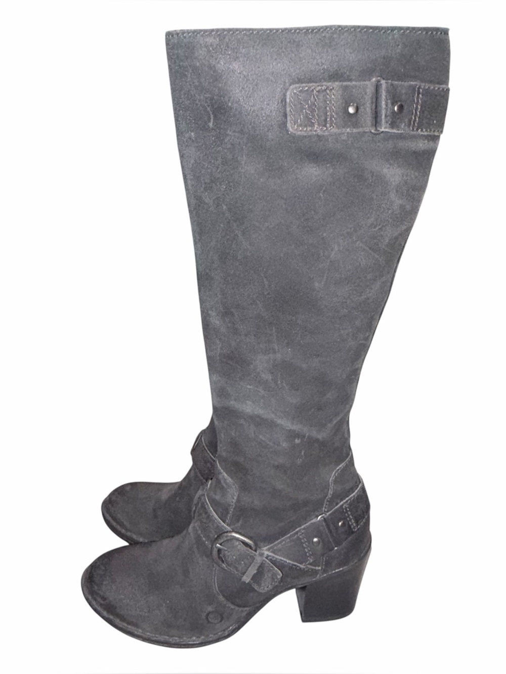 Born Black Distressed Nubuck Leather Tall Heeled Riding Boots size 38 7